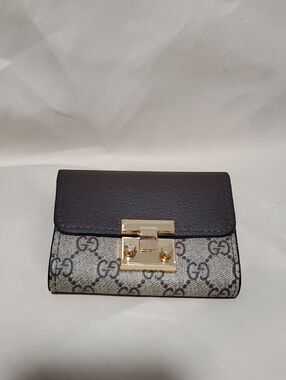 CCOCCI Brown and Beige Monogram Compact Wallet with Gold Lock